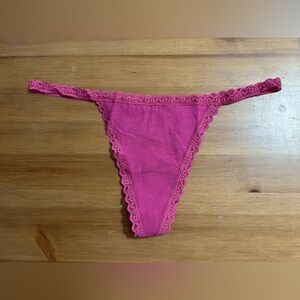 Victoria’s Secret The Lacie Lace-Trim Cotton V-String Panty in Lucious Rose